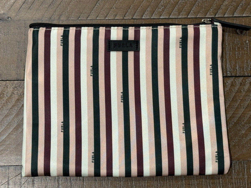 Furla X Eva Air Cosmetic Make Up Zipped Pouch Bag Striped Design NWOT